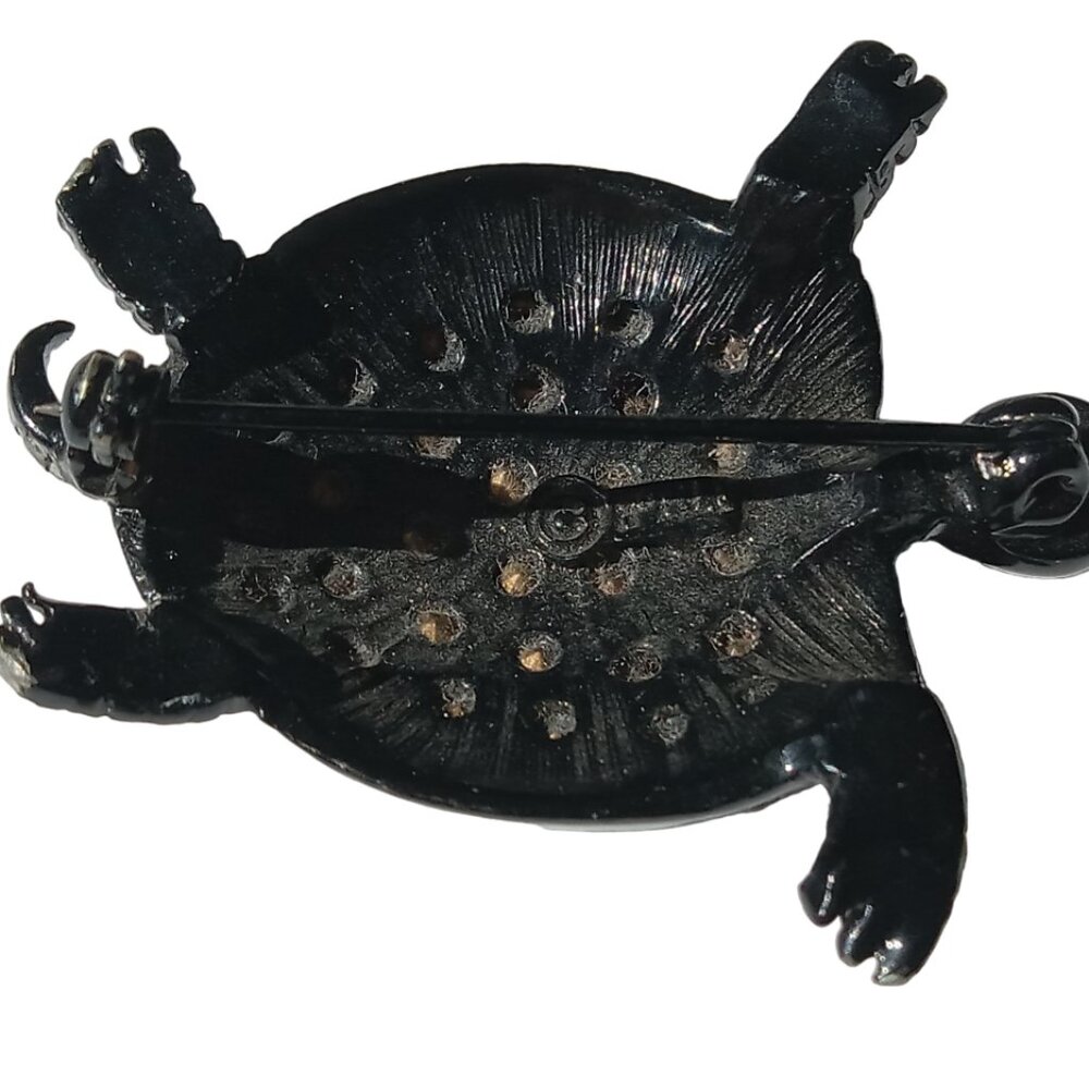 Vintage PELL Black Rhinestones Tortoise Turtle Brooch Pin RARE - Picture 10 of 15